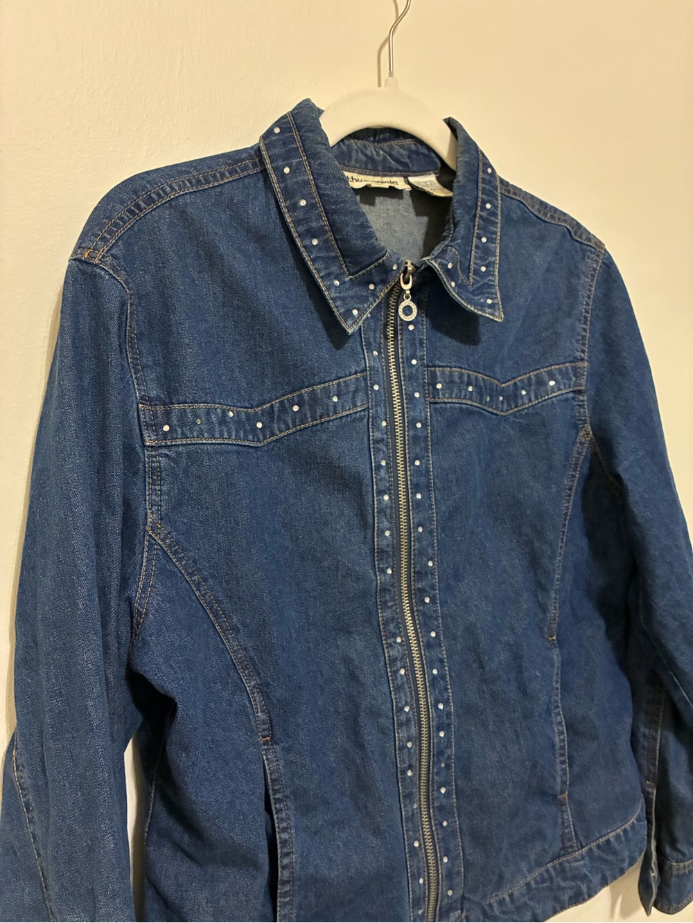 Y2K Cathy Daniels Oversized Dark Blue Denim Zip Jacket with Stud Accents